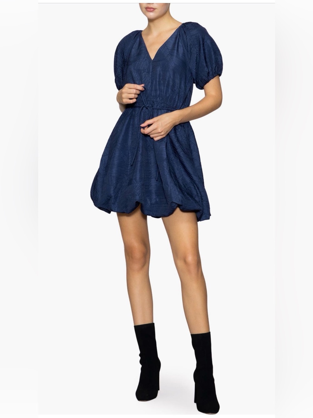 Melloday Navy Puff-Sleeve V-Neck Mini Dress size small